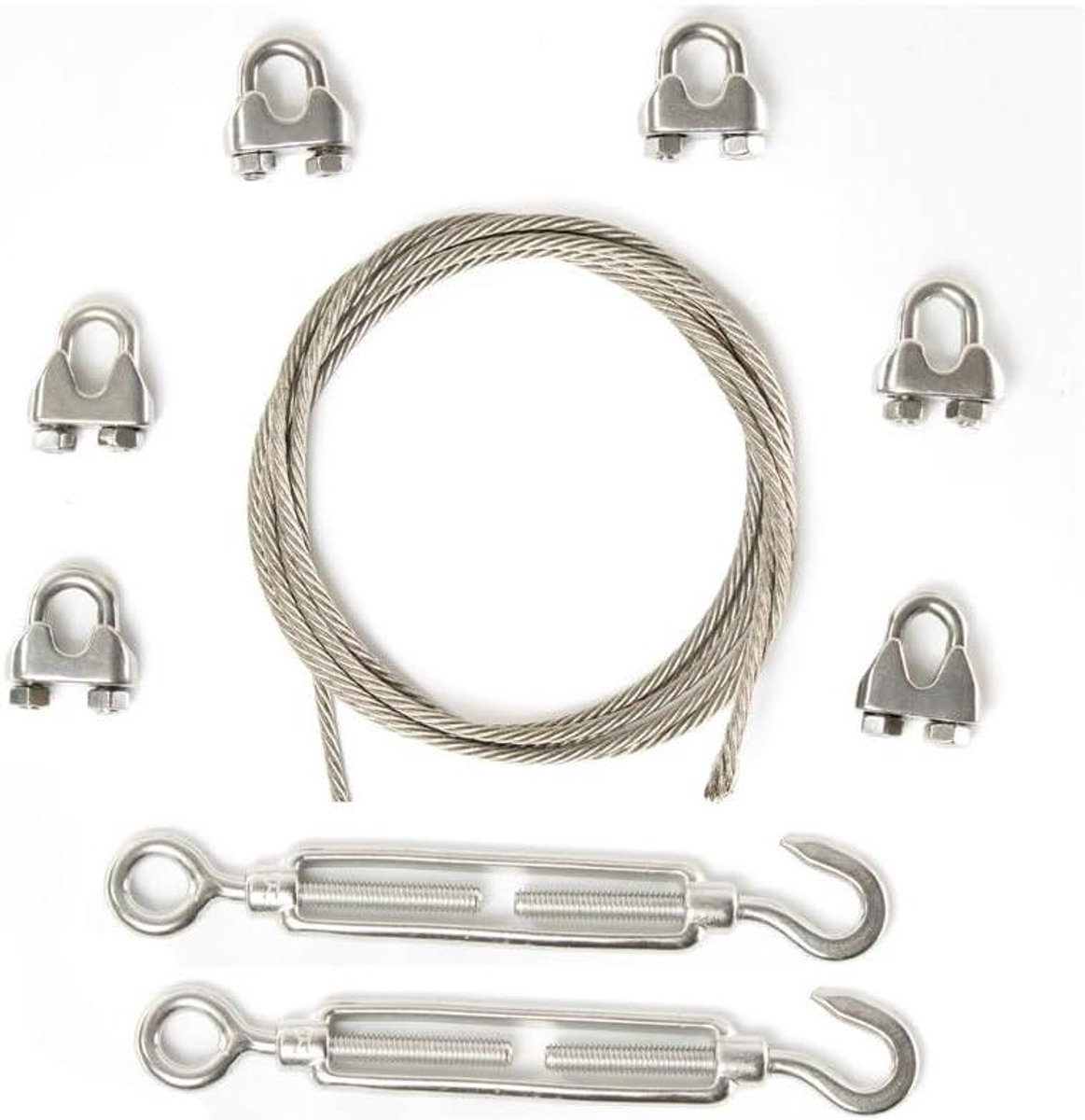Roestvrijstalen Kabelset - Stalen Kabel - Tuinbouw en Projecten - Inclusief Klemmen en Spanschroeven - 10 Meter - Zilver
