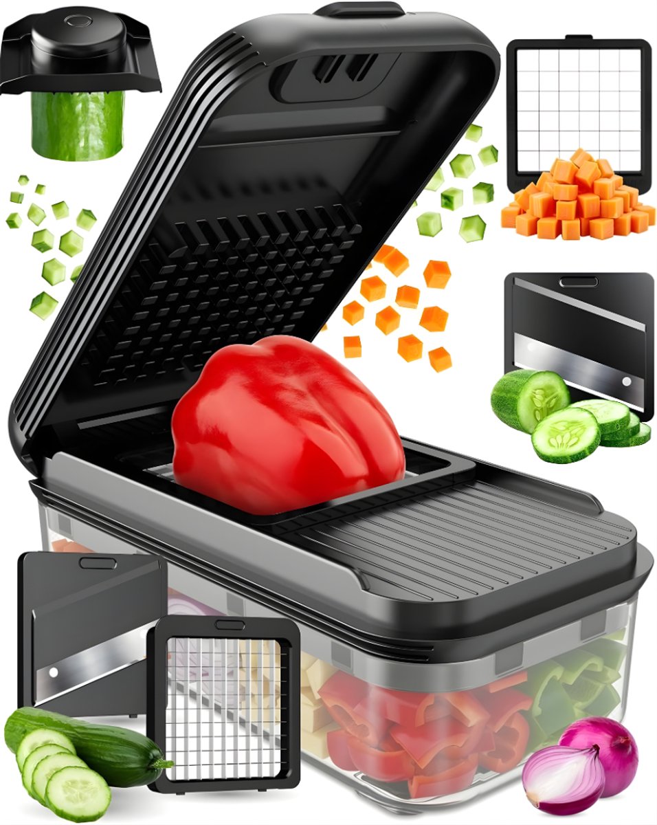 REN® Mandoline - Groentesnijder - Groentensnijder - Groentesnijder Electrisch - Groentesnijder Handmatig - Zwart - 21cm × 11cm × 8cm