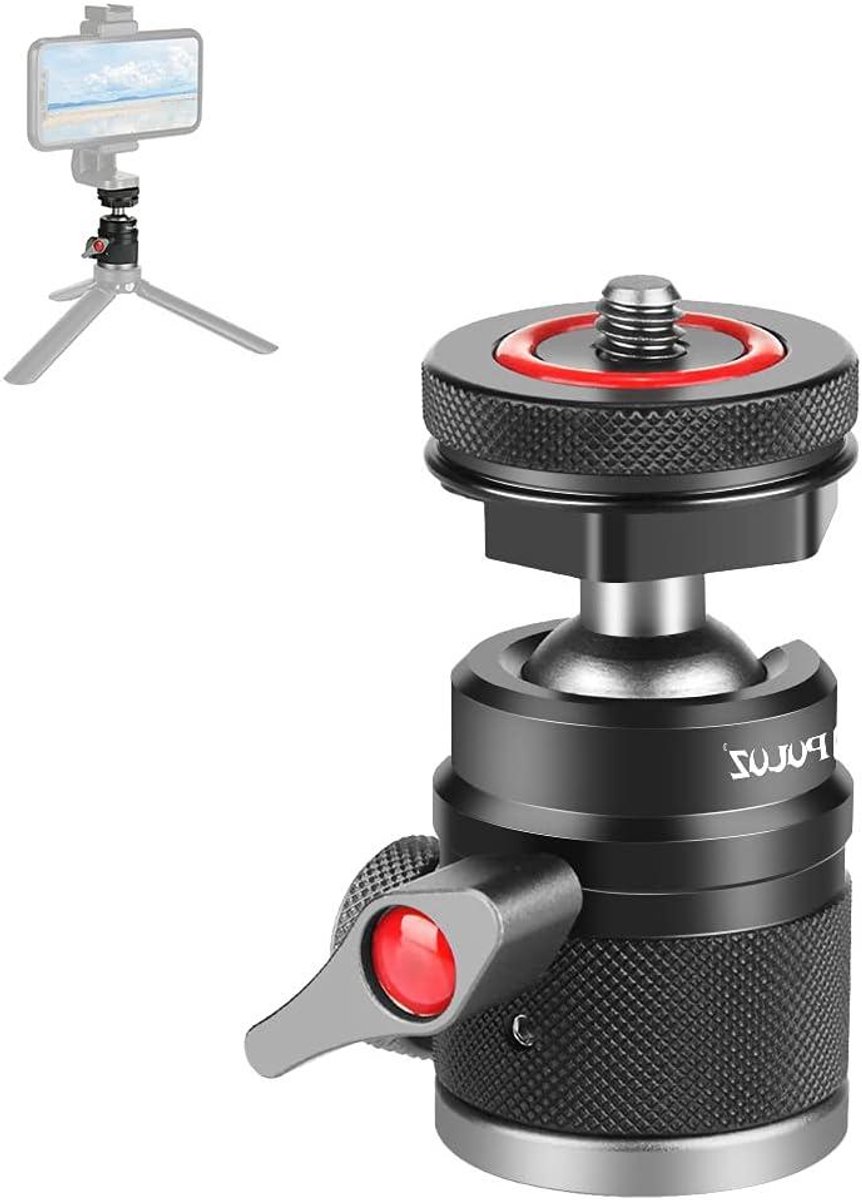 Mini Ball Head - Draaibare Statiefkop - Camera Stabiliseren - Met Koude Schoen - 360 Graden - Zwart