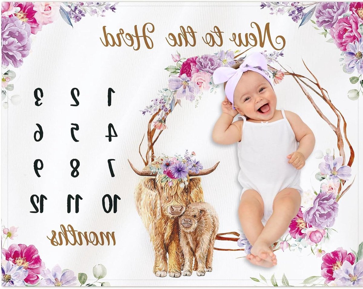 Mijlpaal Deken - Baby Deken Inbakerdoek - Babygroei Vastleggen - Hoogland Koe Ontwerp - 40 x 50 inch - Meerkleurig