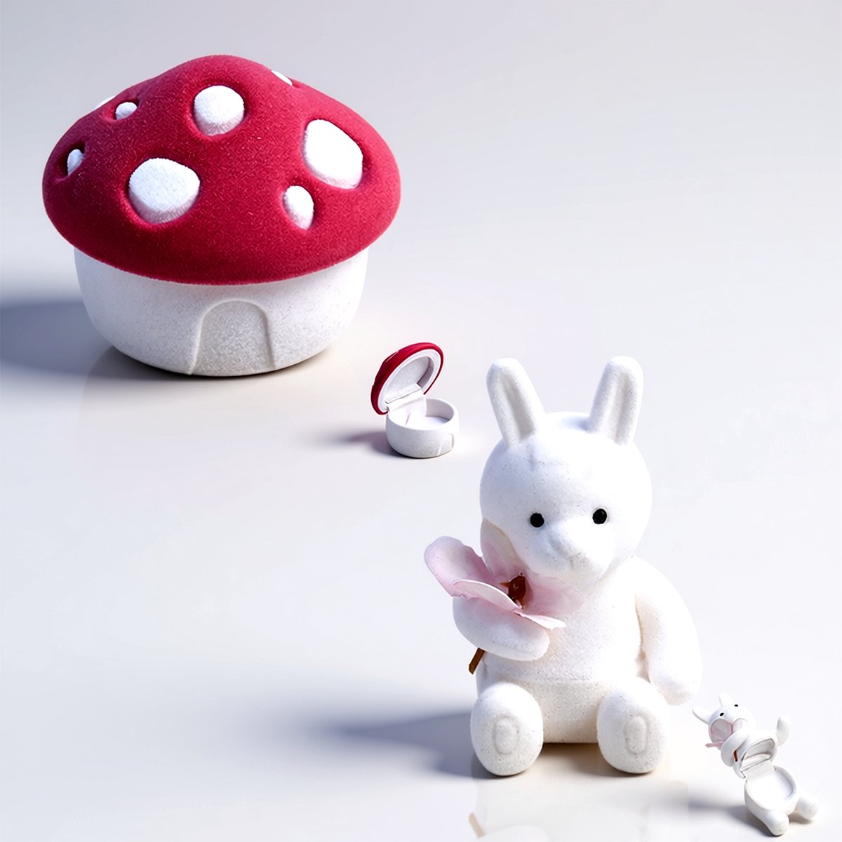 Cavill - Sieraden Koffer Set - Pluche Konijn en Fluweelachtige Paddenstoel - Zachte Kinderkamer Sieraden Doos - 71x47x40 mm - Lente Decoratie