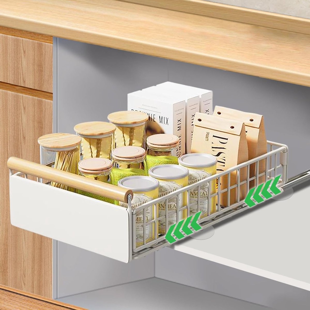 Uittrekbare Keukenorganizer met Handvat, Opvouwbare en Uittrekbare Lades voor Opberging in Keuken, Badkamer en Kast, Wit, Klein