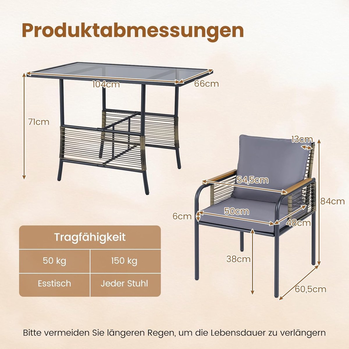 Rotan Tuinmeubelset 3-delig – Meuble Paris Balkonset met Tafel en 2 Stoelen – Compact Opbergdesign – Inclusief Zachte Kussens – Weerbestendig PE-Rotan – Tuin, Balkon & Terras Lounge Set – Grijs