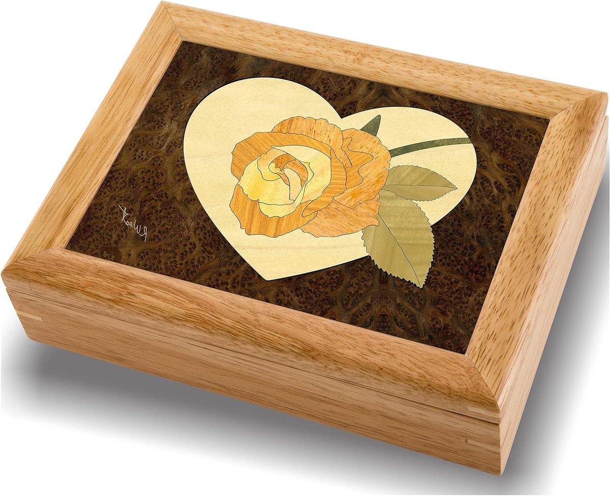 Houten Hart Doos - Juwelendoosje Snuisterij - Sieraden Opbergen - Handgemaakt Uniek Ontwerp - 6 x 8 x 2 Inch