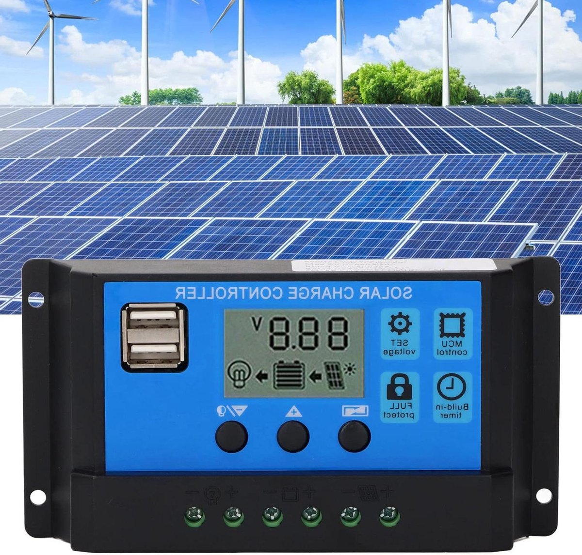 Laadregelaar Zonne-energie - MPPT Regelaar Batterij - Zonnepanelen Laden - Bidirectionele Focus Tracking - 100A - Blauw