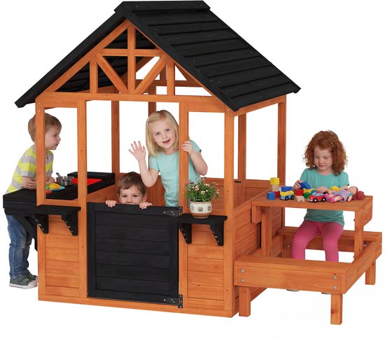 AIYAPLAY kinderspeelhuis - grenenhout - 166,3x112,5x139,7 cm - bruin