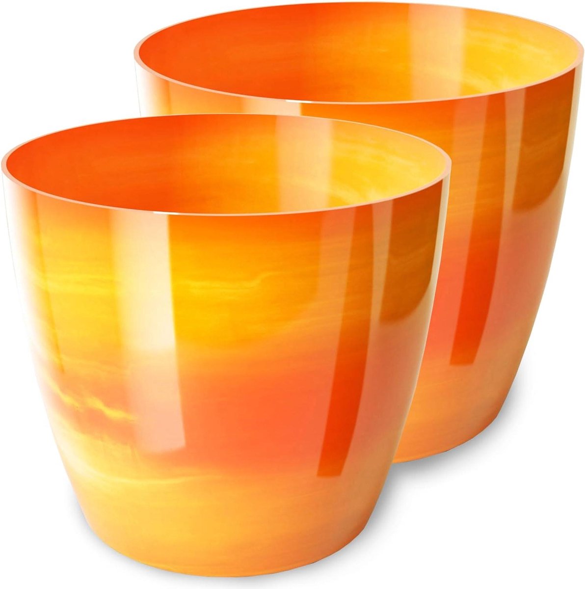 Bloempot Set - Overpot Kruidenpot - Planten Decoreren - Glanzende Kunststof Constructie - 2 stuks 12 cm - Oranje