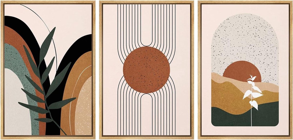 Canvas Muurkunst Set - Ingelijste Prints - Woonkamer Decoratie - Geometrisch Abstract Ontwerp - 16" x 24" x 3