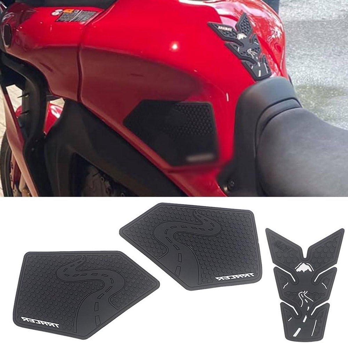 Brandstoftank Pads - Knie Grip Decals - Motor Beschermen - Zeshoekig Profiel - 4 Delige Set - Zwart