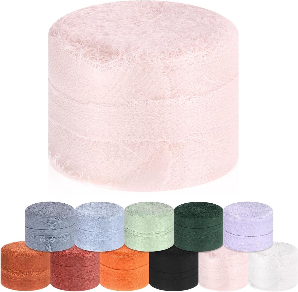 Chiffon Lint 3.8cm x 25m Lichtroze Handgemaakt Franje Zijde Lint voor Cadeauverpakking, Bruiloften en Feestjes