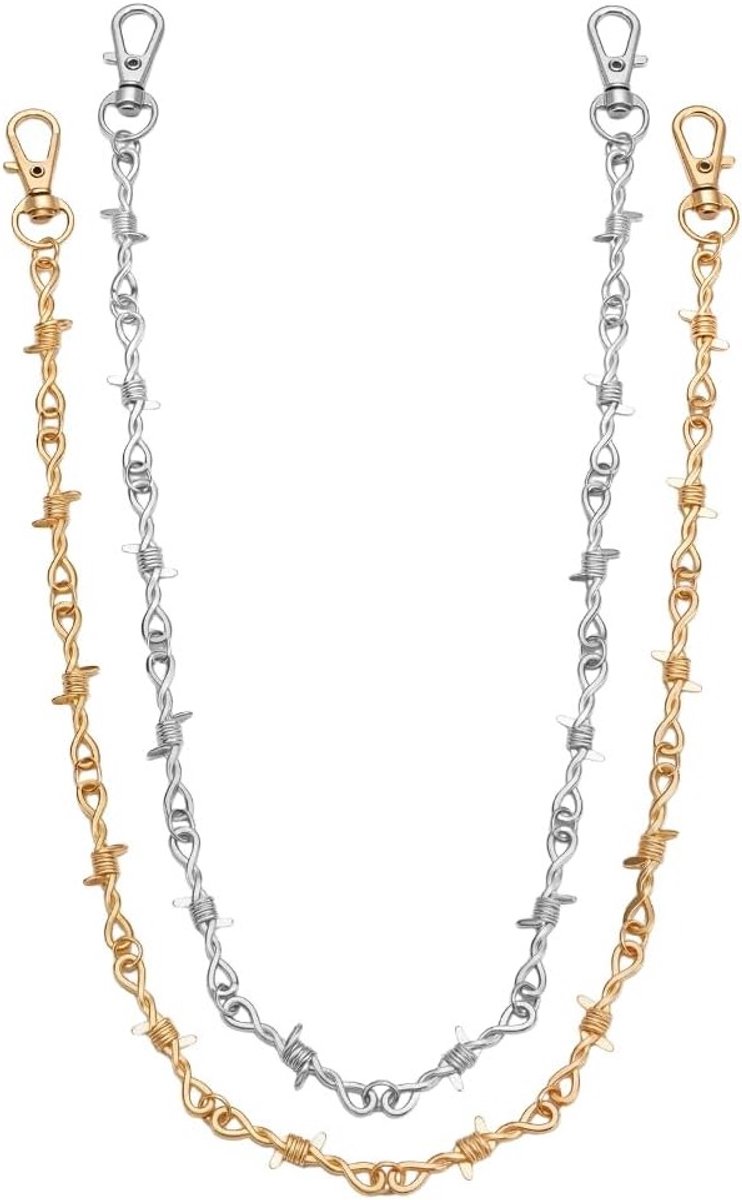 49 cm Broekketting met 2 Kleuren en Plug voor Jeans - Metalen Trousers Chain met Draaiende Kreeftsluiting voor Modeaccessoires