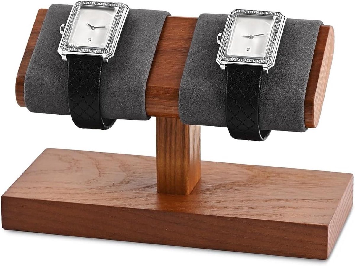 Horloge Standaard - Sieraden Display - Sieraden Presenteren - Houten Basis - 15.5 x 7 x 9.7 cm - Grijs