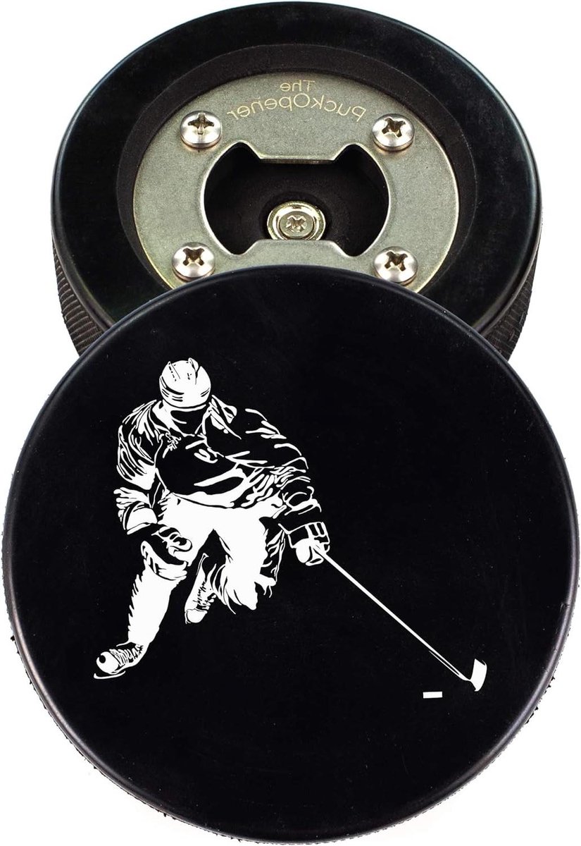 Flesopener Hockeypuck - Bieropener Puck - Bier Openen - Magneet Houdt Dop Vast - Standaard Maat - Schaatser