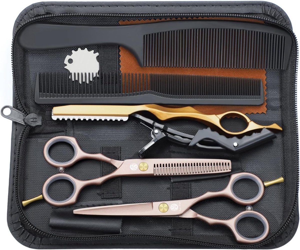 Core® Kappersset - Kappersmantel - Kappersset Speelgoed - Platte schaar tand schaar - voor mannen en vrouwen - Goud - 16cm × 6cm × 2cm