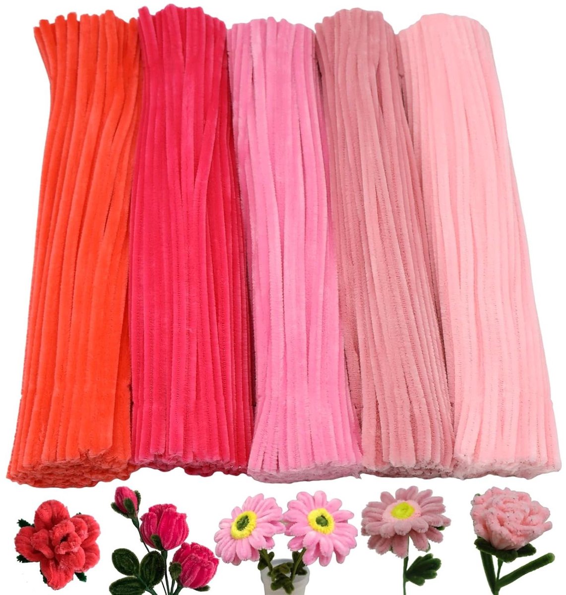 Pijpenreinigers Knutselset - Chenille Stengels Knutselen - Doe-het-zelf Decoraties Maken - Flexibel Buigbaar Materiaal - 500 Stuks 30cm - Roze Serie