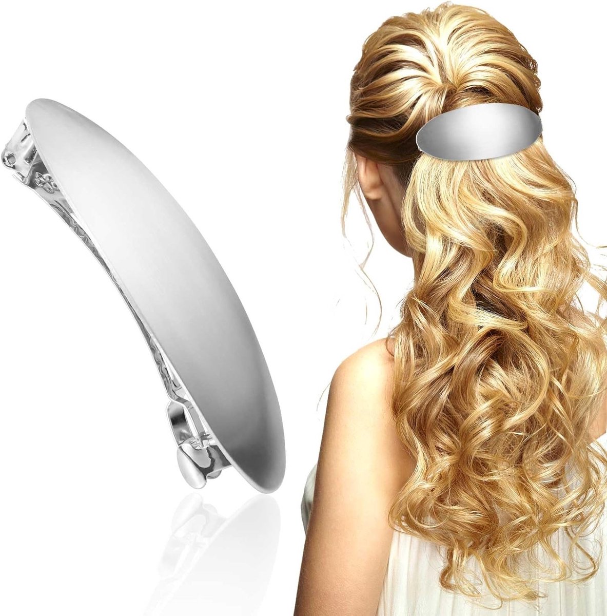 Elegante Ovale Haarspeld van Metaal, 8x3cm - Vintage Haaraccessoires voor Bruiloften, Prom en Dagelijks Gebruik (Zilver)