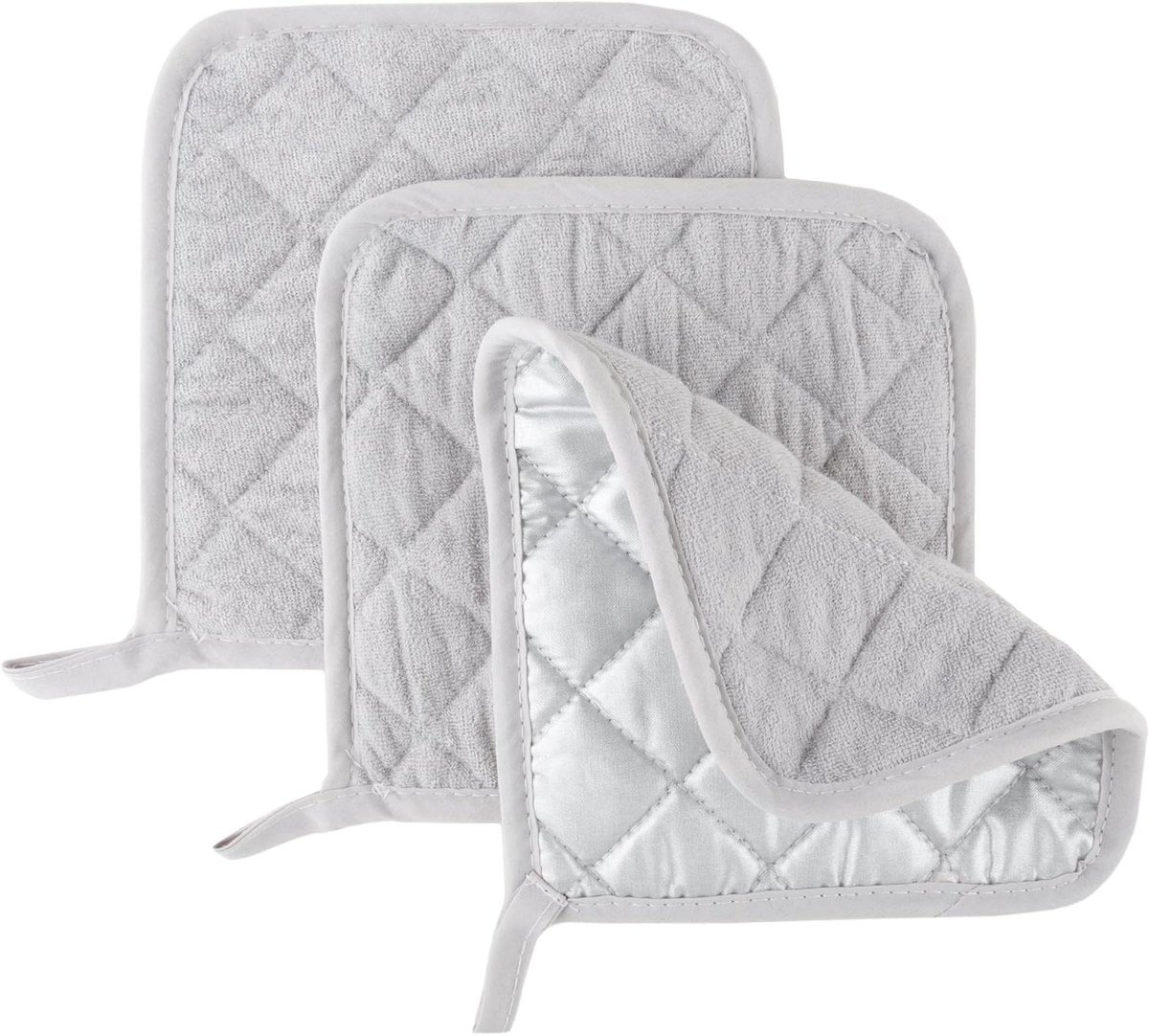 Pannenlappen Set - Ovenwanten Keuken - Hete Gerechten Vangen - Gestikt En Gevoerd - 18.4 x 16.5 cm - Zilver