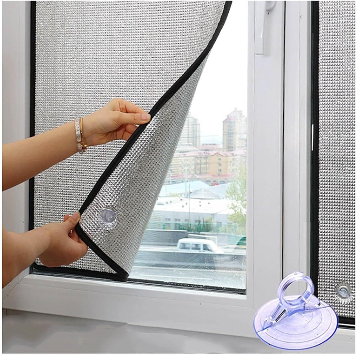Isolatiefolie Raamfolie - Zonwerende Folie Verduisterend - Privacy Creëren Warmte Regelen - Dubbelzijdige Aluminiumfolie Parelkatoen - 140x300cm - Zilver