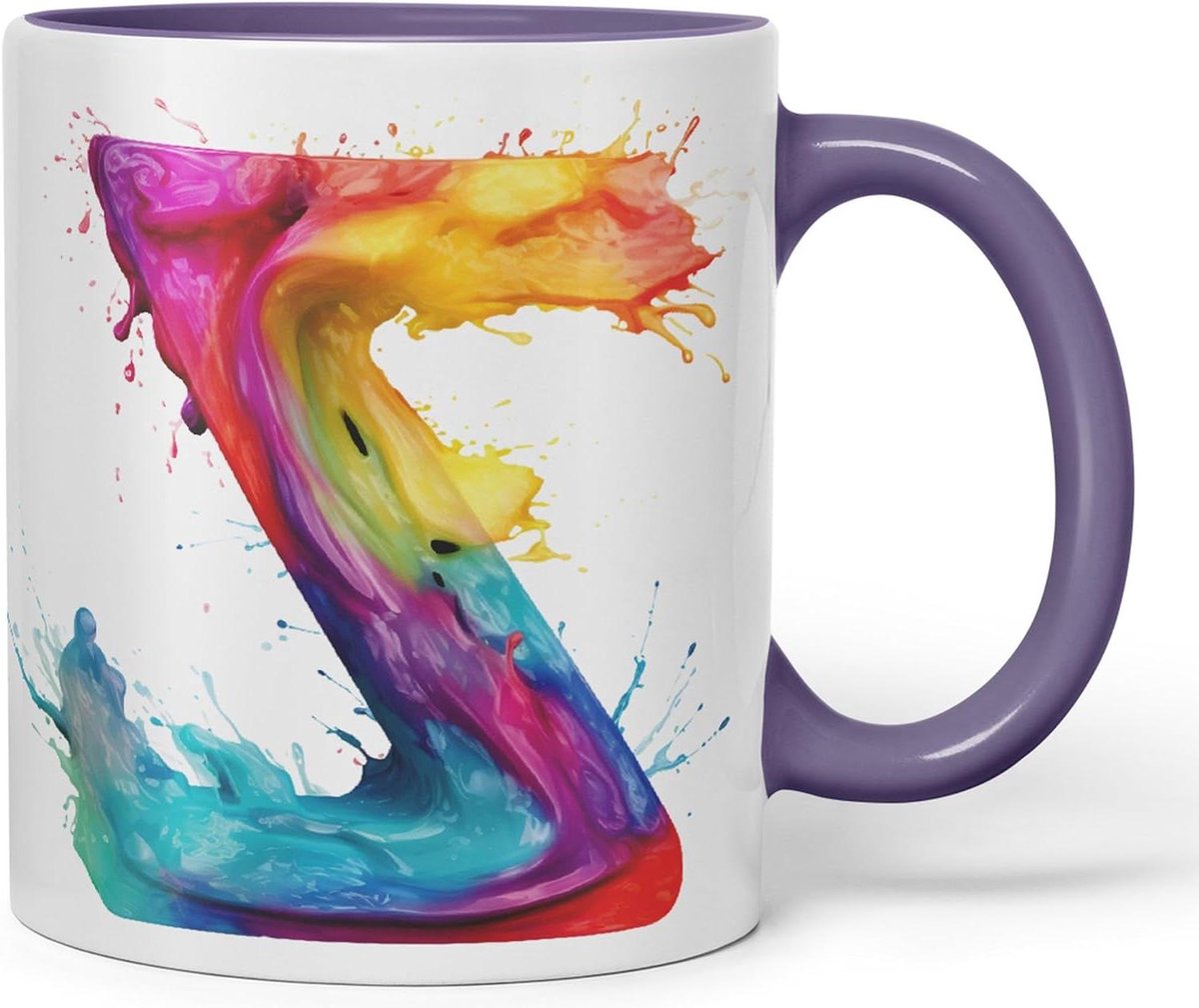 Letter Z Mok - Monogram Mok - Koffie Drinken - Aquarel Design - 330ml - Paars
