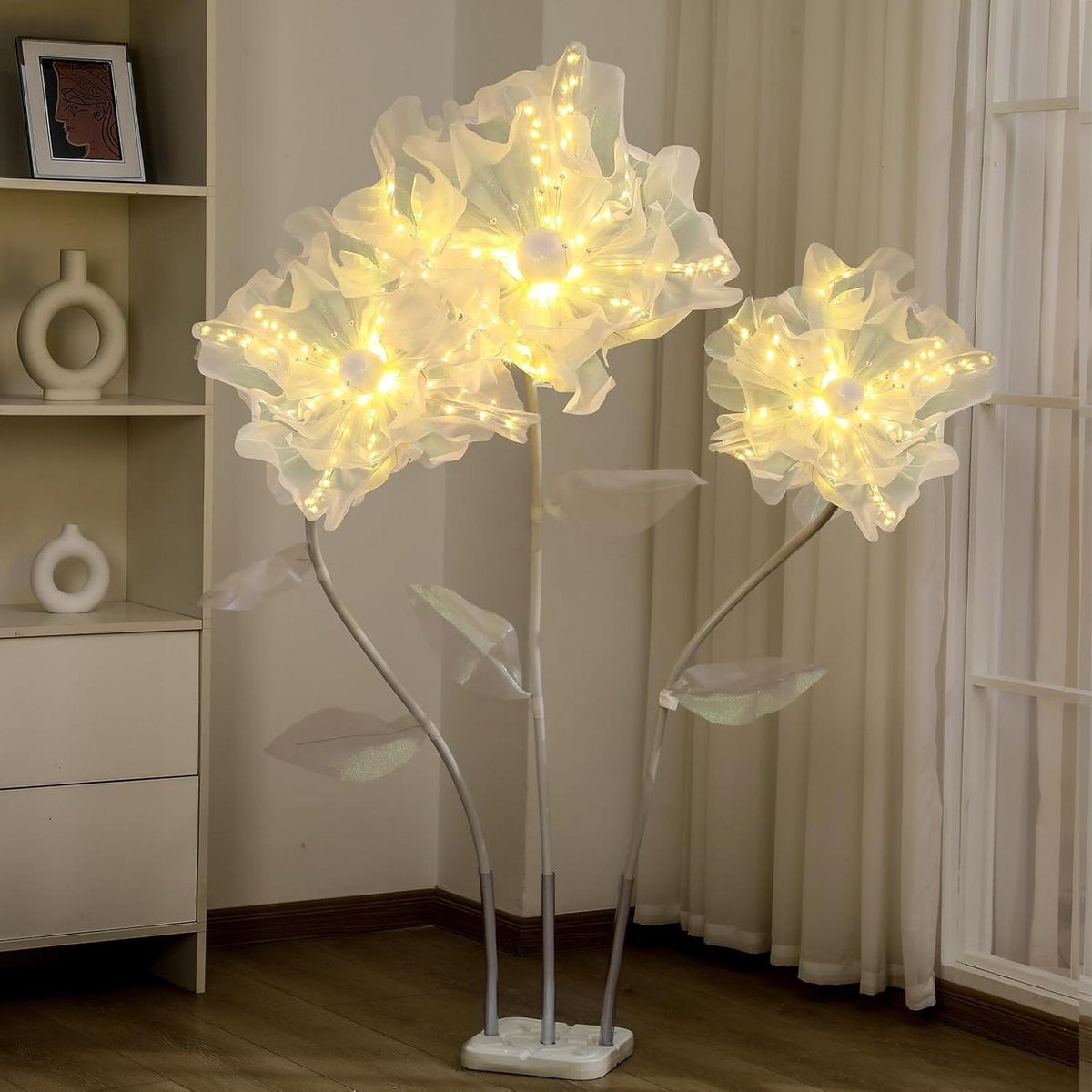 Kunstmatige Zijden Bloemen - Grote Decoratie Bloemen - Feesten Verlichten - Met LED Verlichting - 150 cm Hoog - Wit