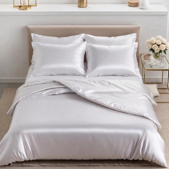Satijnen Dekbedset - Zacht Beddengoed - Comfortabel Slapen - Extra Dik Materiaal - 200x200 cm - Wit