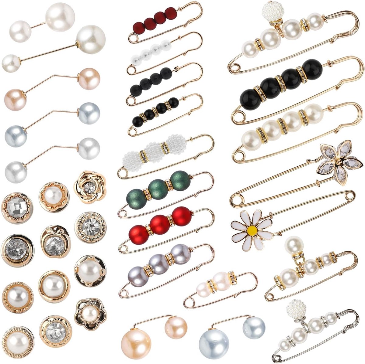 35 Stuks Kralen Broches en Veiligheidsspelden voor Kleding, Broches voor Dames, Tailleversteviging en Accessoires
