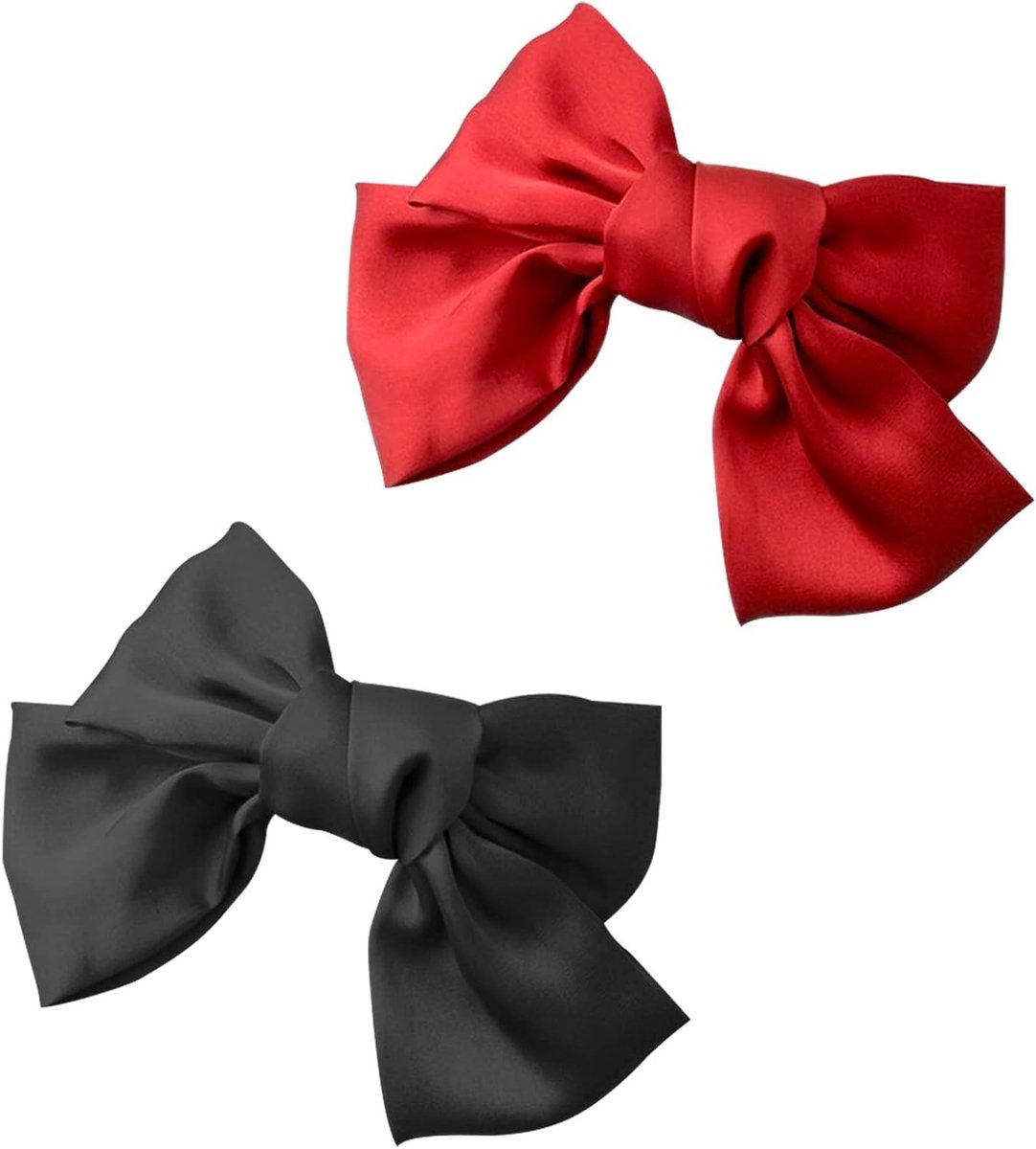 Vintage haarspelden met strik, satijnen haaraccessoires voor meisjes, haaraccessoires in zwart en rood, lengte 16,2 cm
