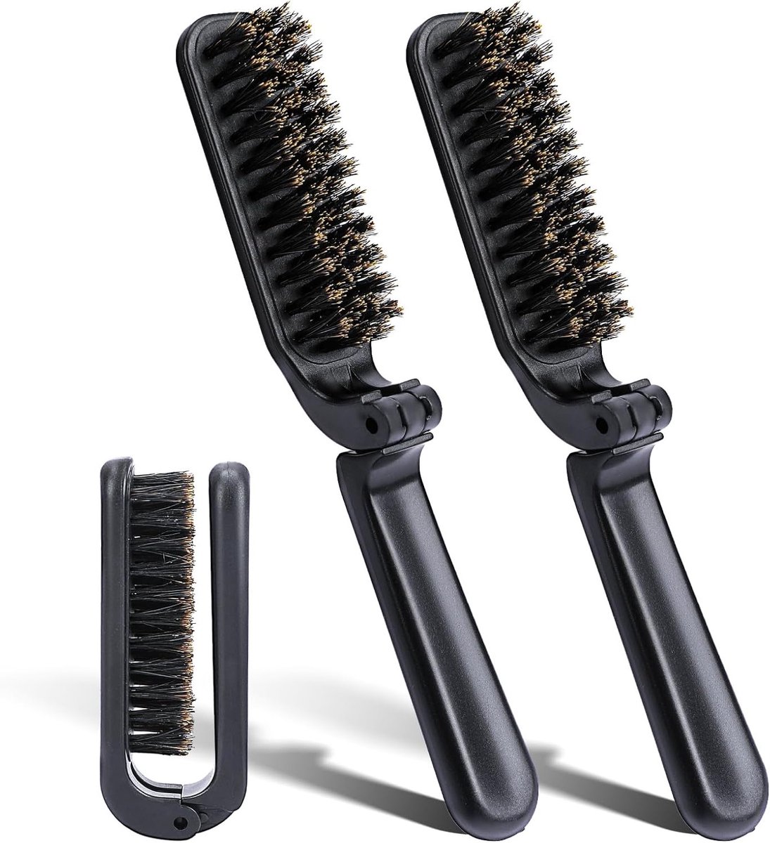 Vouwbare Reis Haarborstel met Wildvarkensharen, Antistatische Mini Baardborstel, Draagbare Haarstyling Tools voor Mannen en Vrouwen