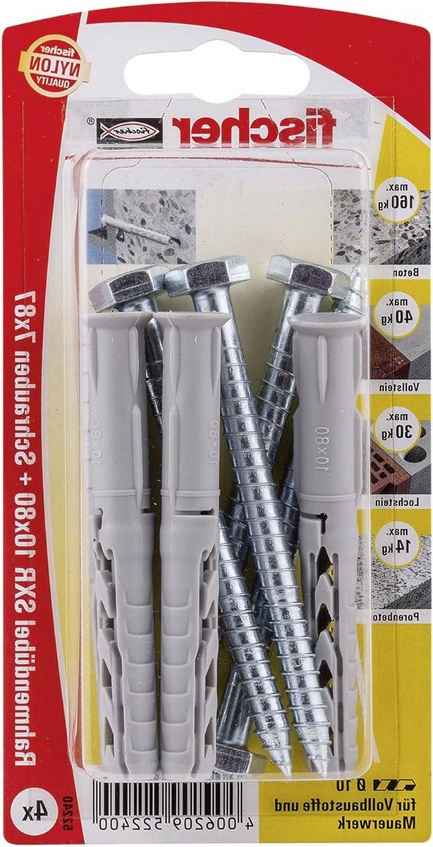 Framepluggen set - Montagepluggen Bevestigingspluggen - Constructies Bevestigen - ETA-goedkeuring beton - 4 stuks - Zilverkleurig