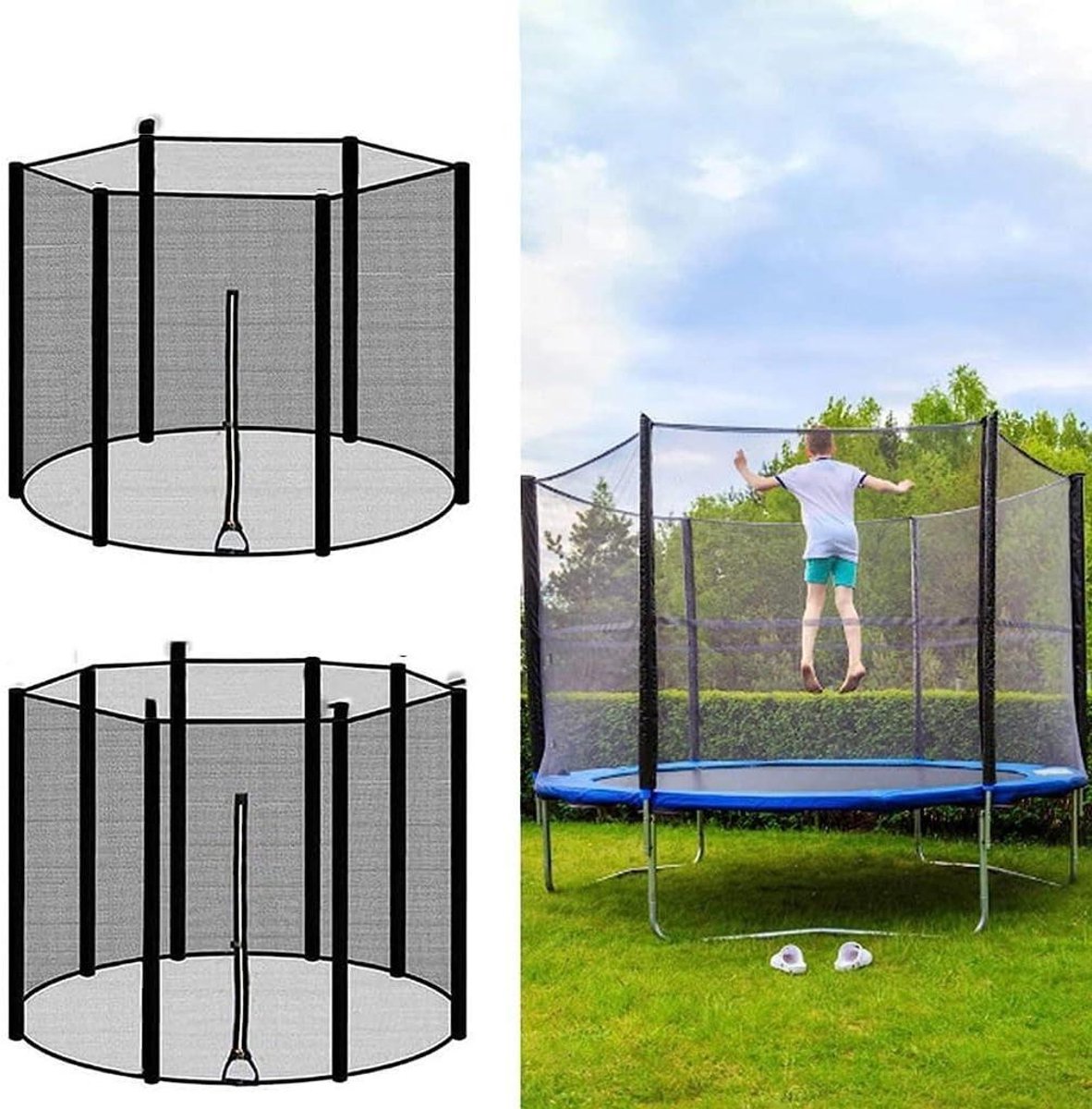 Vervangend Trampoline Net - Veiligheidsnet Trampoline - Veilig Springen - UV-bestendig Materiaal - 12ft 8 Palen - Zwart