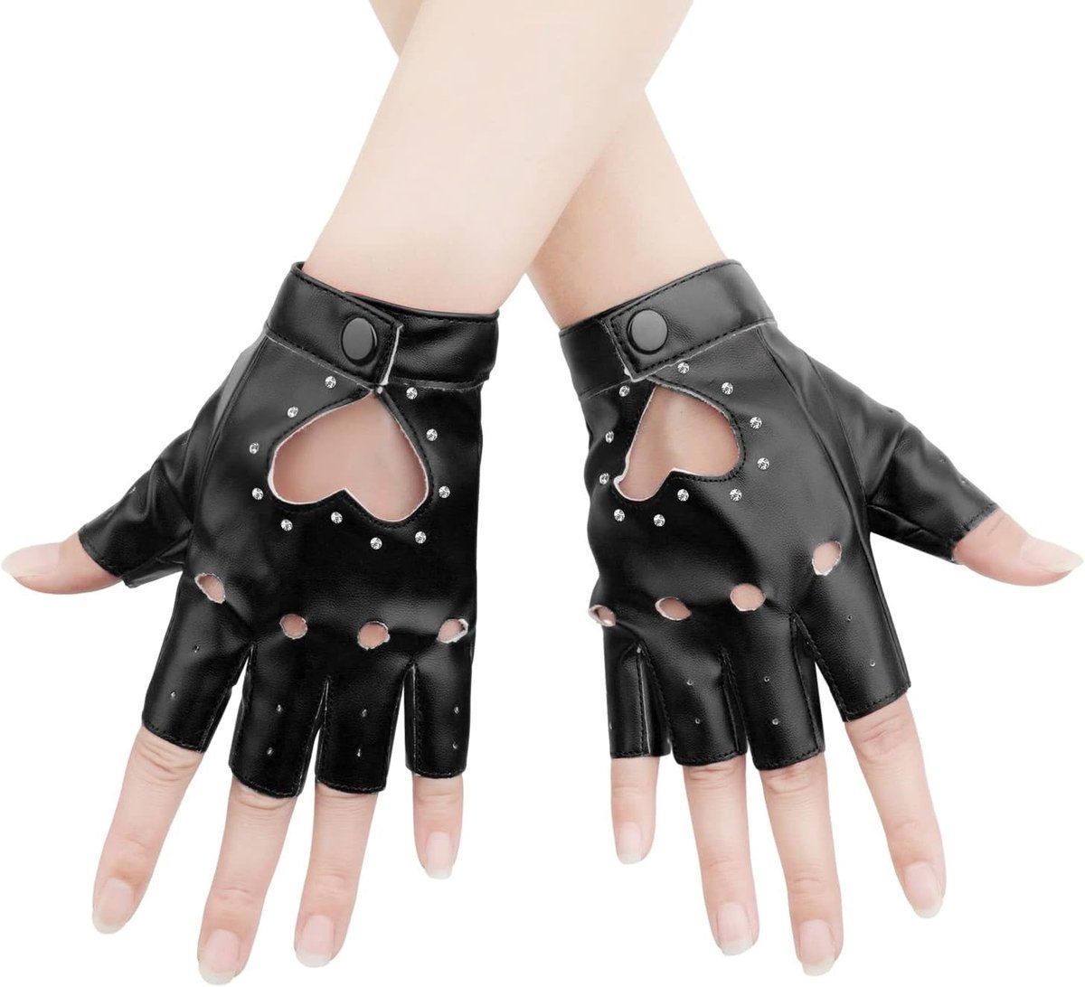Stijlvolle Vingerloze Handschoenen met Leren Palm en Strass voor Halloween, Cosplay en Feestjes voor Vrouwen en Meisjes