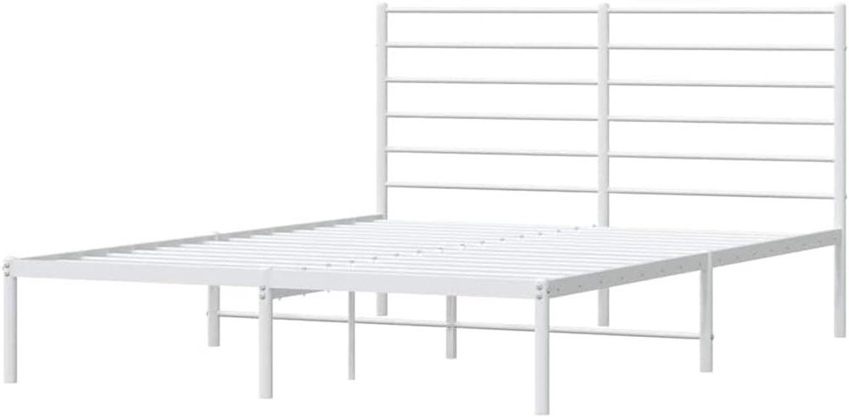 Bedframe met hoofdbord - Ledikant metaal - Slaapkamer inrichten - Robuuste metalen constructie - 135x190 cm - Wit