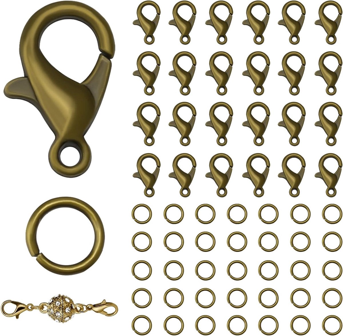 50 Stuks Lobster Clasp en 120 Stuks Open Ring Clasp voor Sieraden Maken, Ideaal voor Kettingen en Armbanden (Clasp: 12x6mm + Ring: 0.7x5mm, Brons)