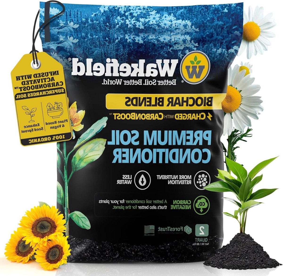Biochar Grondverbeteraar - Plantenvoeding Bodem - Betere Plantengroei - Houdt Water Vast - 2 Kwart - Zwart