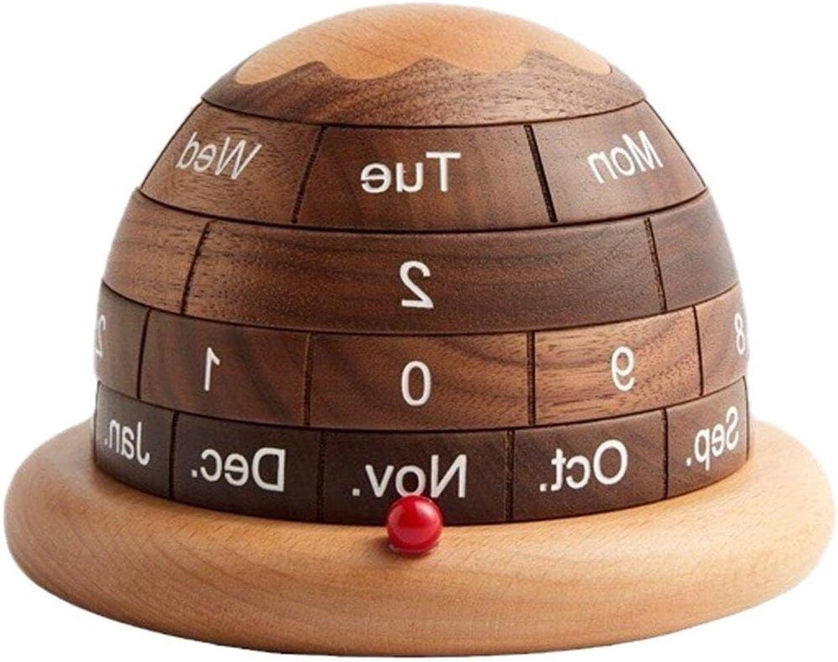 Houten Bureau Kalender - Eeuwigdurende Kalender Blokken - Tafel Decoratie - Planeet Vorm - 12.5*9cm - Natuurlijk Hout
