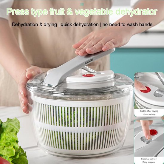 Sla centrifuge - Groente droger - Groenten bereiden - Veilig afsluitdeksel - 5L - Zwart — afbeelding 5