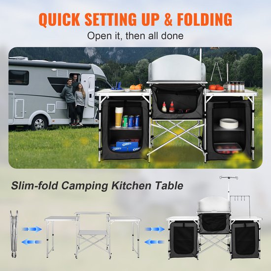 Jently campingtafel - camping keukentafel - campingkeuken - kampeerkeuken - opvouwbaar - buiten keuken opbergrek - zwart — afbeelding 5