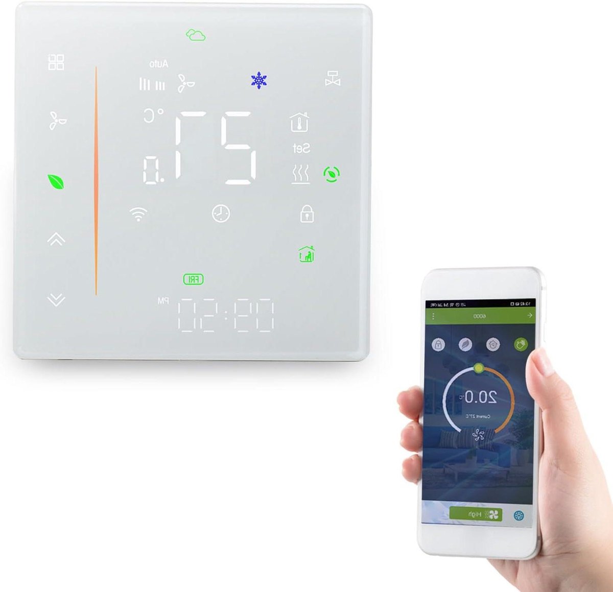 Intelligente thermostaat - Wifi programmeerbaar - Comfort regelen - Aanpasbare planning - 9 x 9 cm - Wit