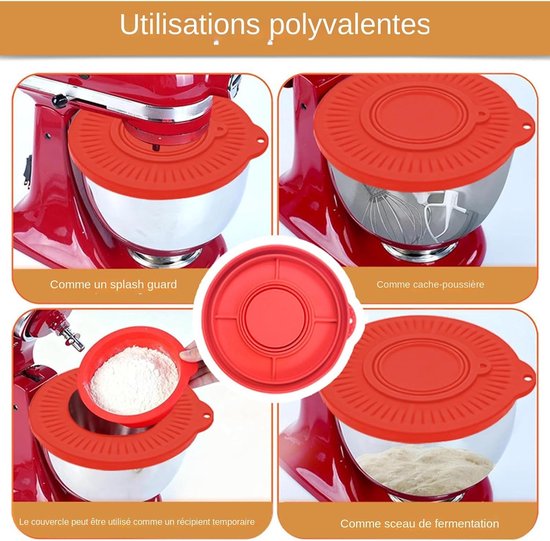 Mixer Spatdeksel - Mixkom Beschermer - Schoon Bakken - Toevoegen Tijdens Mixen - Diameter 23.4 cm - Rood — afbeelding 4