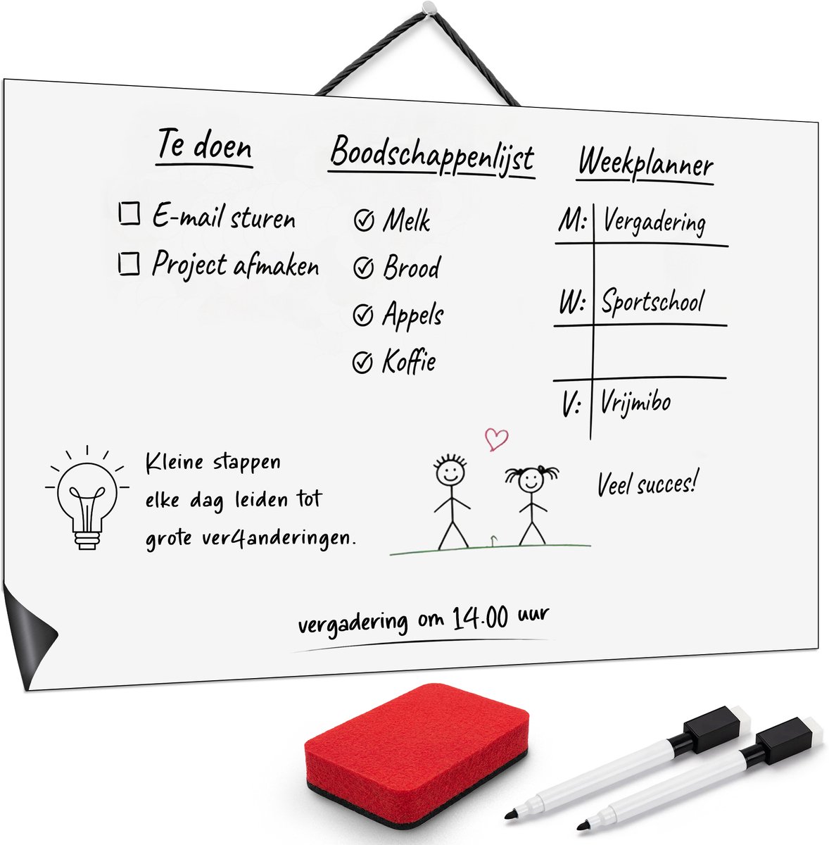 Huysplan Magnetisch Whiteboard Koelkast – Weekplanner Maandplanner Boodschappenlijst – Met Stiften en Wisse