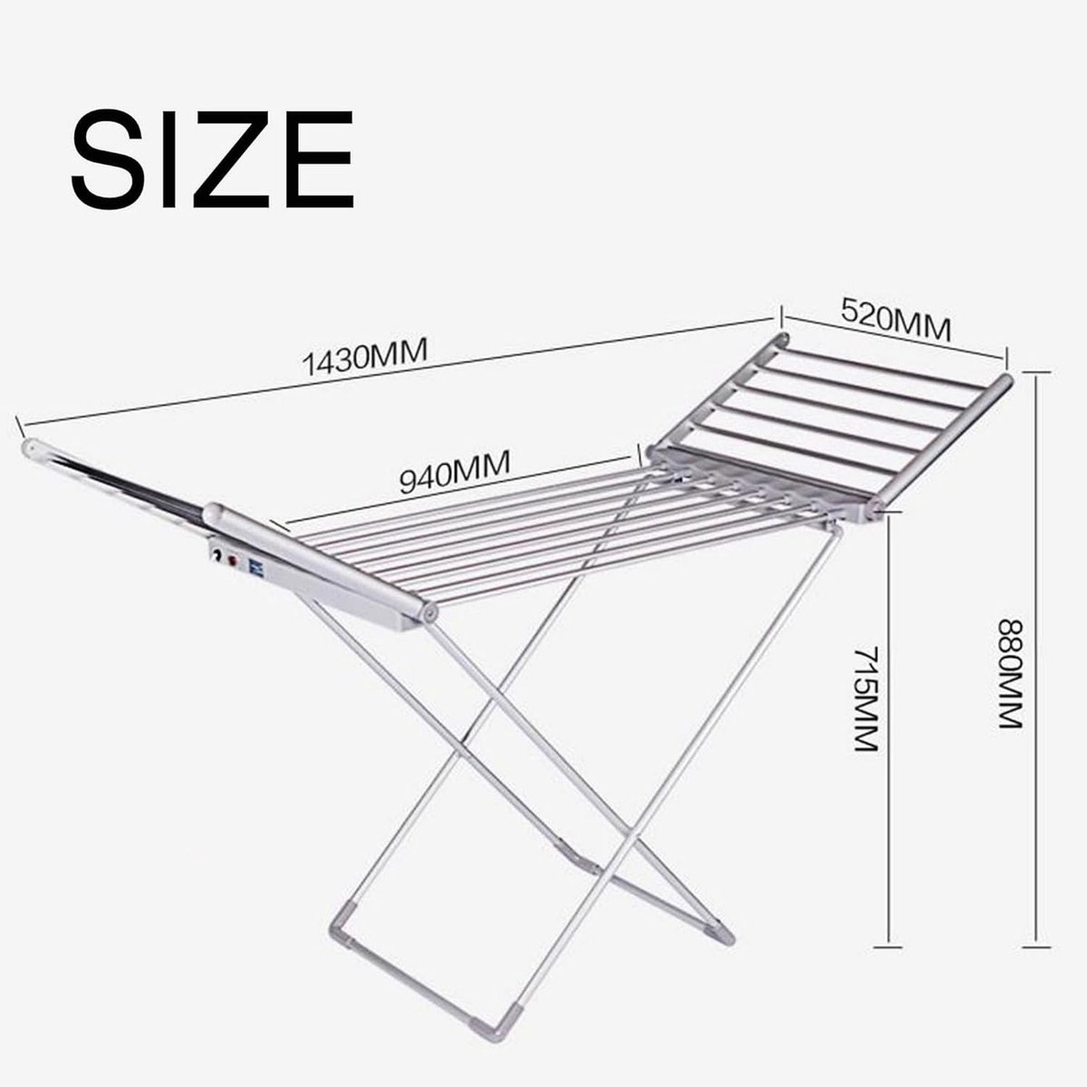 Elektrische Kledingdroger - Verwarmd Rek Droogrek - Kleding Drogen - Constante Temperatuur - 147.5 x 53 x 94 cm - Zilver thumbnail 5