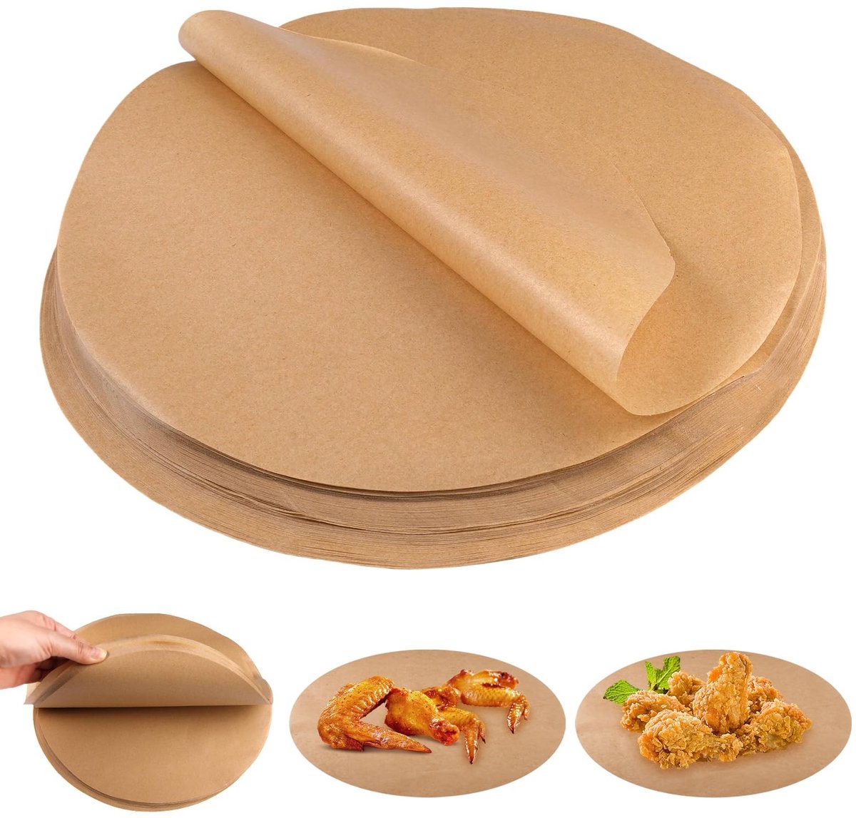 Cosensi- Bakpapier 150 Stuks - Ronde Bakpapiers 26cm - Hittebestendig - Antiaanbaklaag - Voor Airfryer/Oven - Gezond en Niet Giftig - Pergamijn