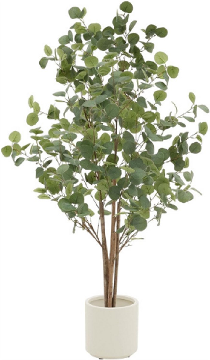 kunstmatige eucalyptus 120 cm kunstplanten groot kunstplant met natuurlijke houten stam nep plastic planten in pot decoratie voor binnen en buiten kunstboom als echt voor woonkamer kantoor