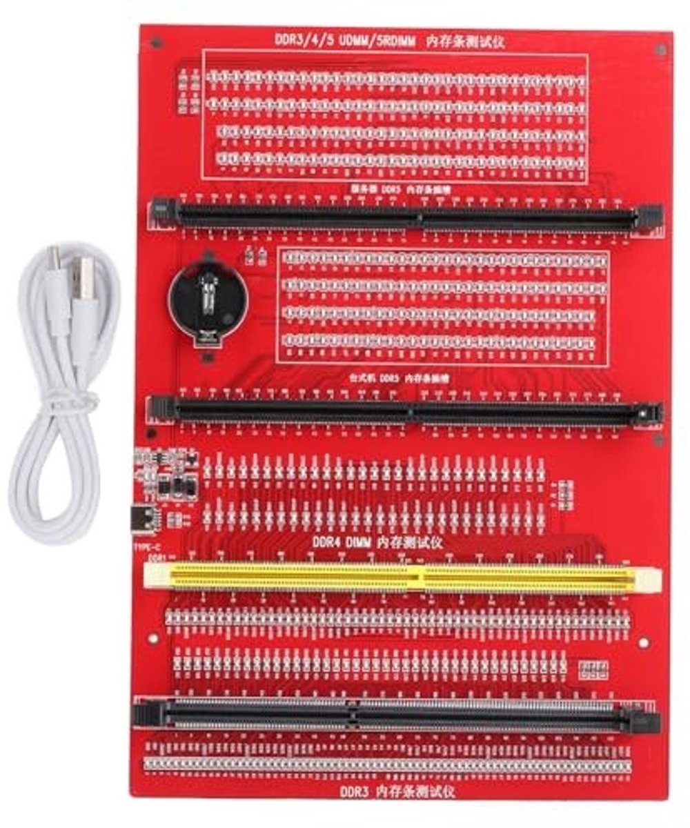 Cosensi- RAM-tester 4 in 1 - Geheugen Diagnostische Analysator - Compatibel met DDR3/DD4/DD5UDMM/DD5RDIMM - Hardwarefoutentest - Gouden aanraking - Knipperende lichtindicatoren - Geheugenkaart
