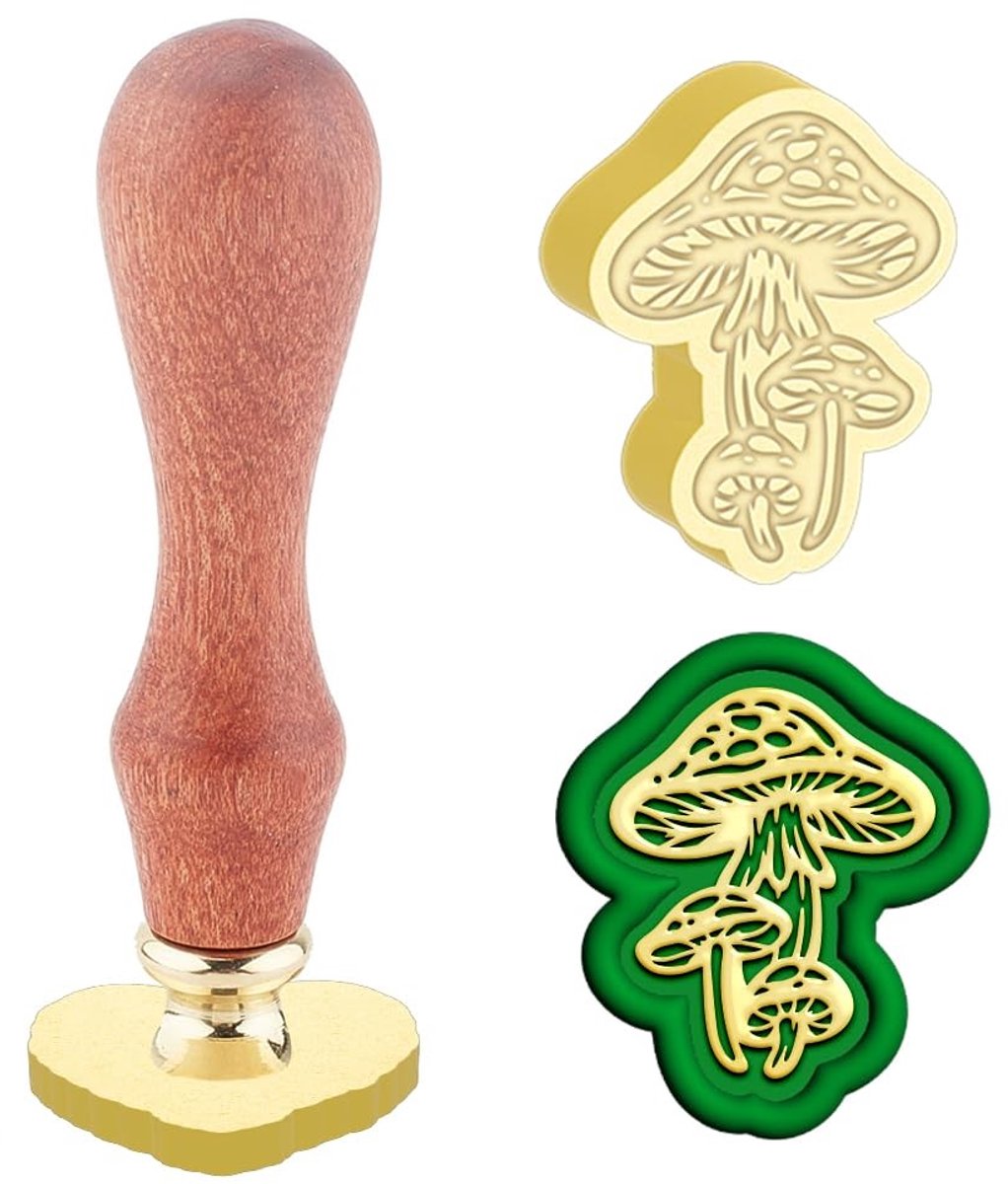 Cosensi- Zegelstempel Paddenstoel - Waszegelstempel Set - Messing Kop - Houten Handvat - Retro 3D-Reliëf - Voor Uitnodigingen en Decoratie - Waszegel