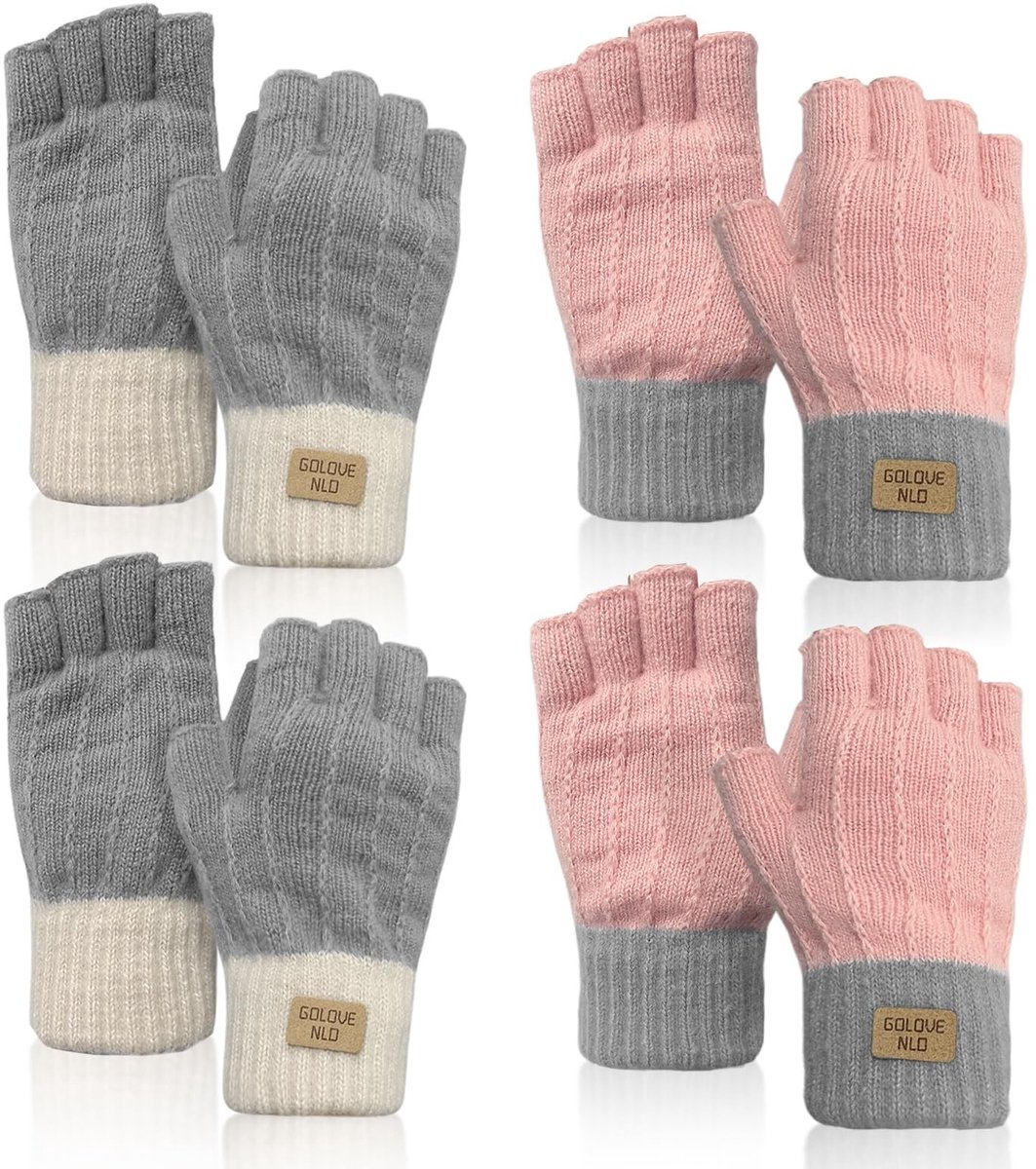 Cosensi- Vingerloze Handschoenen - 4 Paar - Thermische Gebreide Halfvingerhandschoenen - Voor Dames - Winter - Buitenactiviteiten - Stijlvol