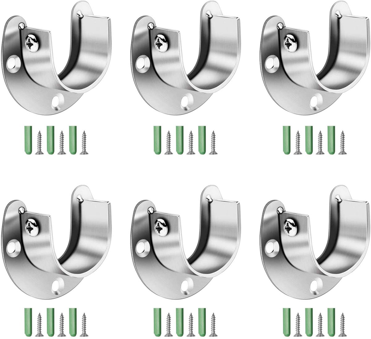 Cosensi- Flenshouder U-vormig - 6 Stuks - Roestvrij Staal - Beugel - Kasten/Meubels - Eenvoudig te Installeren - 3-Hole Bevestiging - Roedeindhouder