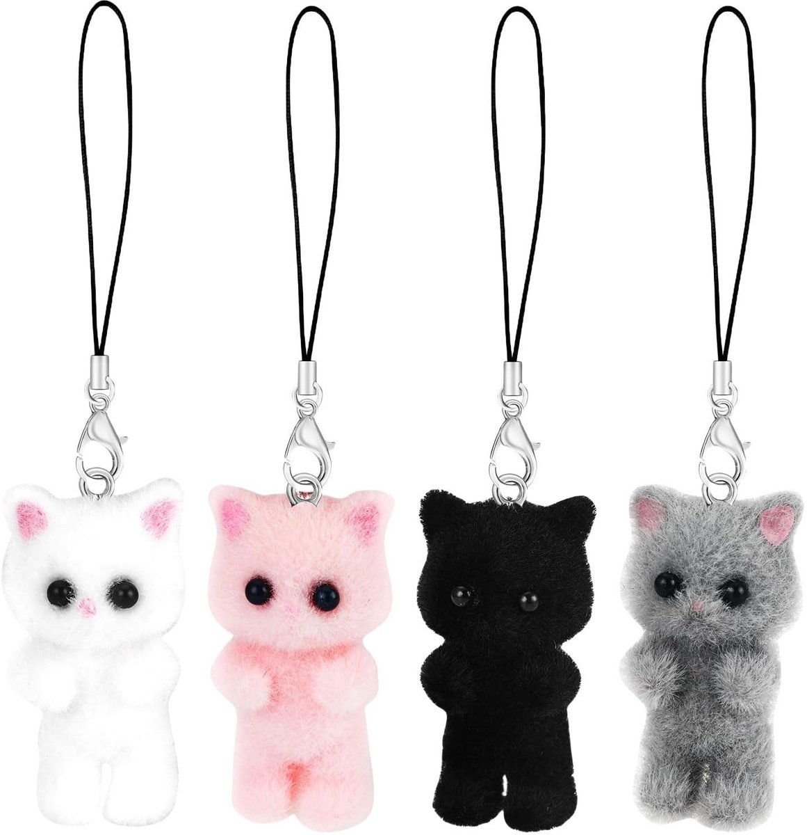 Cosensi- Sleutelhanger Kat - 4 Stuks - Telefoon Charm - Schattige Bedels - Y2K Stijl - Lanyard Koord - Voor Telefoonhoesje - Telefooncharms