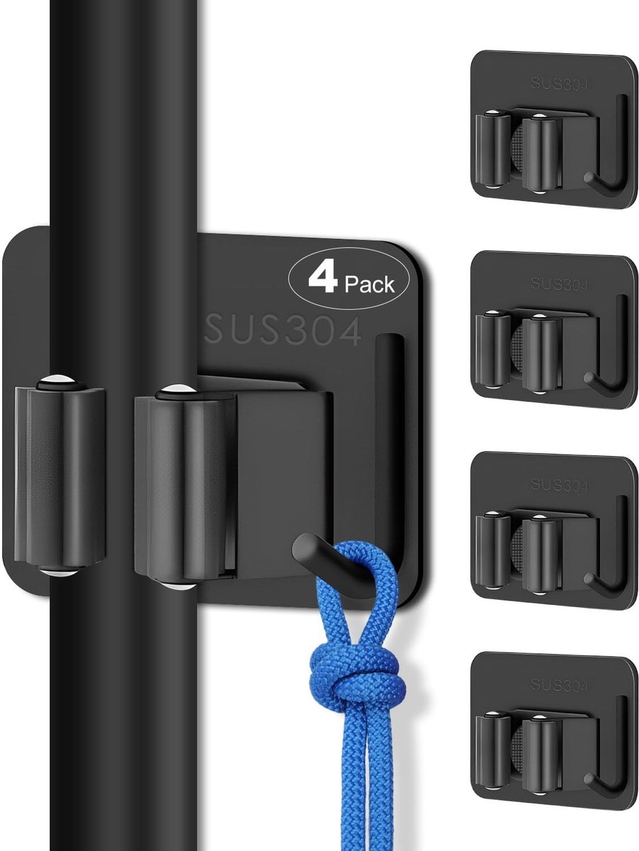 Cosensi- Bezemhouder - Schokbestendig - Roestvrij Staal - Zelfklevend - Wandmontage - Voor Tuin/Garage/Badkamer - Toolhouder