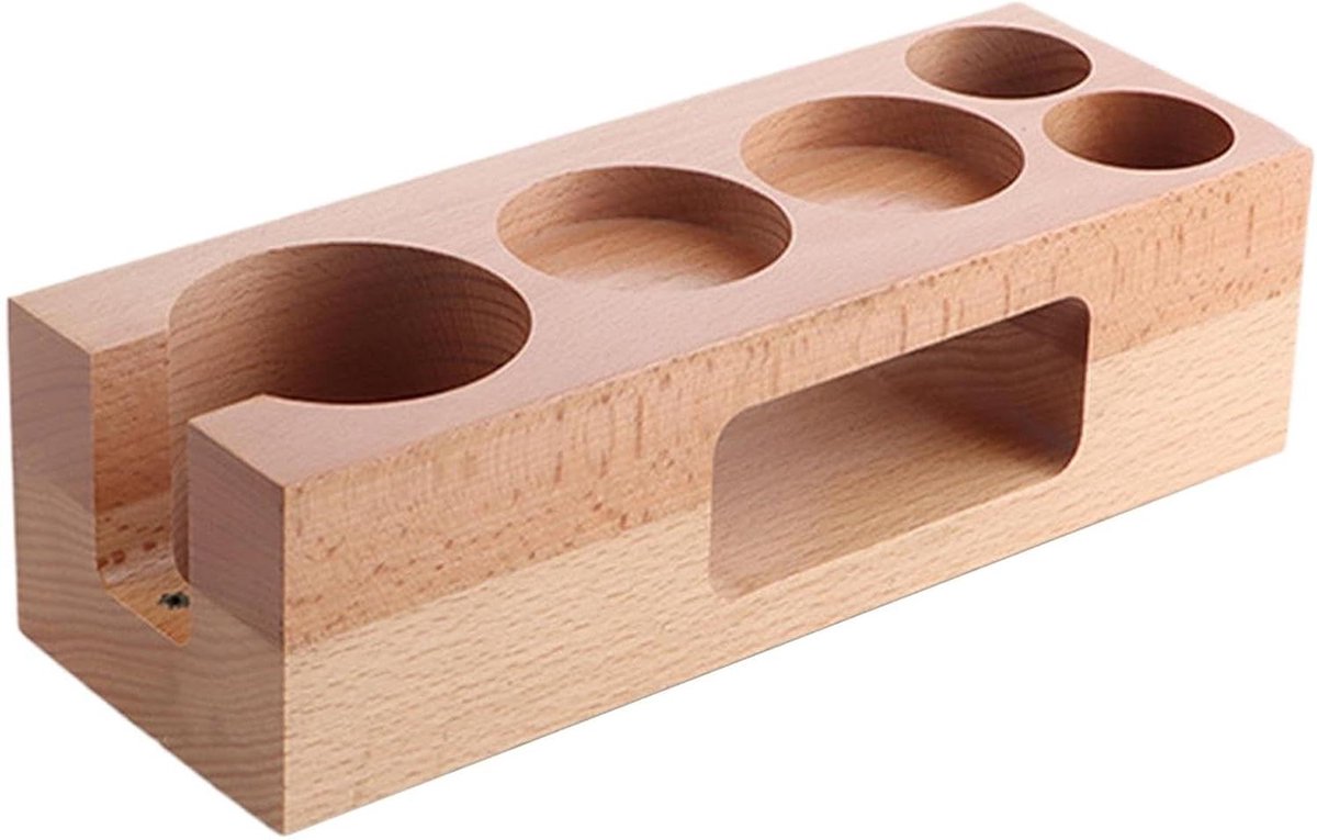 Espresso Tamper Station Koffie Gereedschap Organizer Espresso Bereiden Vijf Sleuven 265x75x75cm Houtkleur
